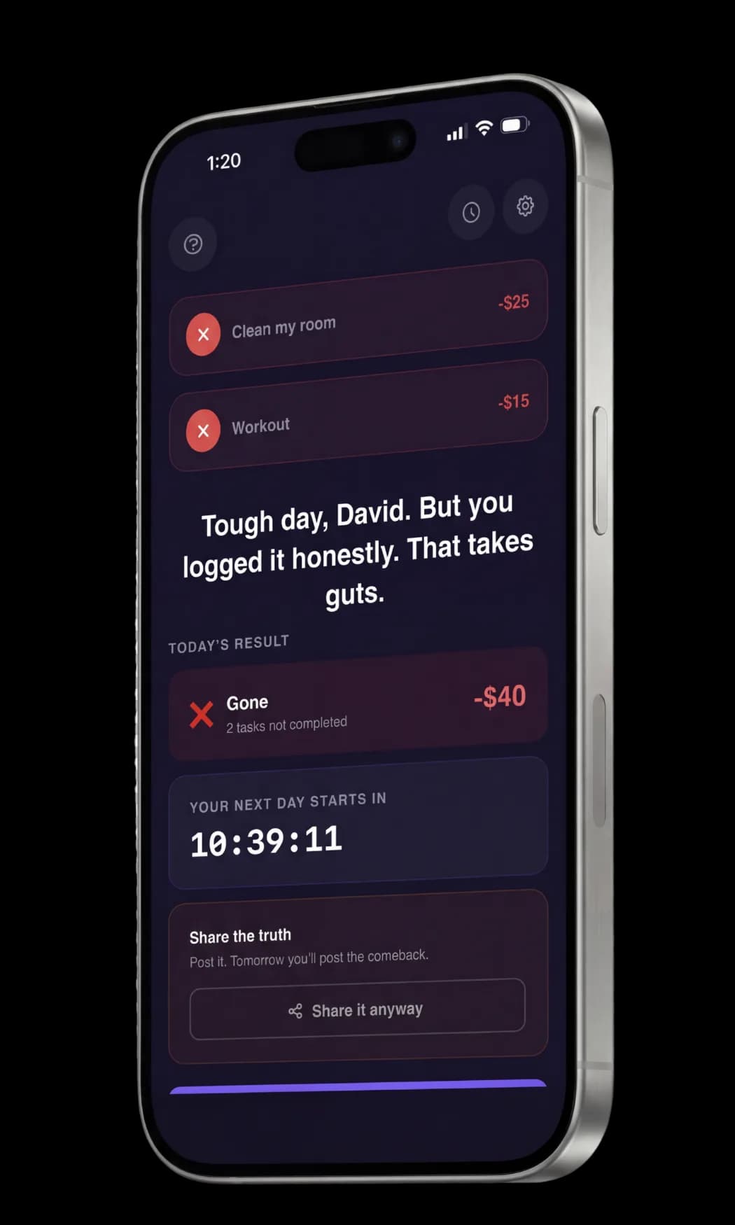 Failed task — app screenshot